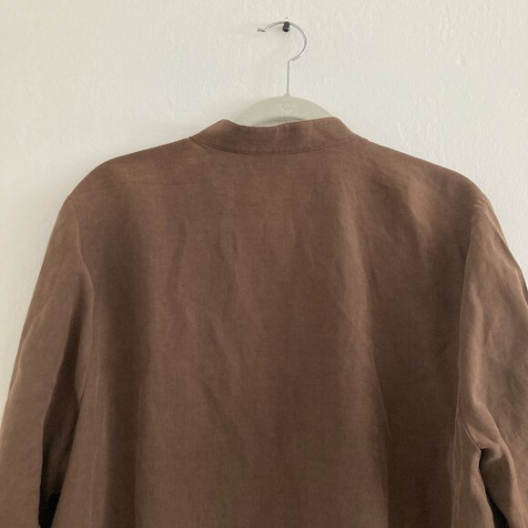 Charter Club Silk Linen Blend Button Front Top Tunic Brown Minimalist 16W - Picture 7 of 9
